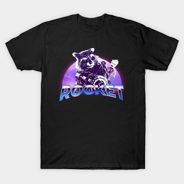 rocket raccoon retrowave T-Shirt by Thermul Bidean